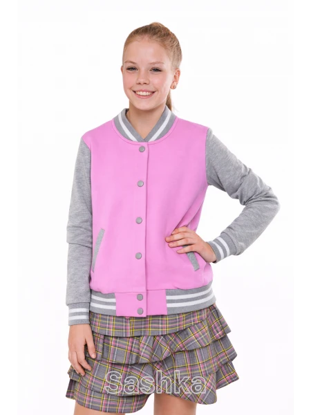 Бомбер для дівчинки Sashka трикотажний (двунитка) рожево-сірий, розмір 98-182